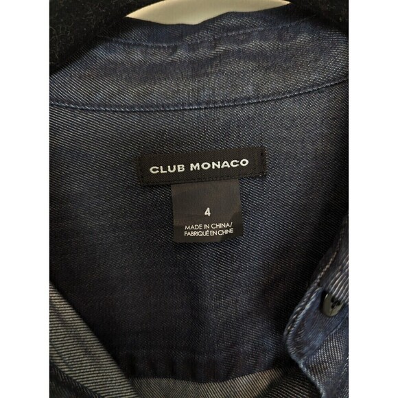Club Monaco Ladore Tie Front Dress Women Size 4 Dark Blue Chambray Western Rodeo - Picture 10 of 12